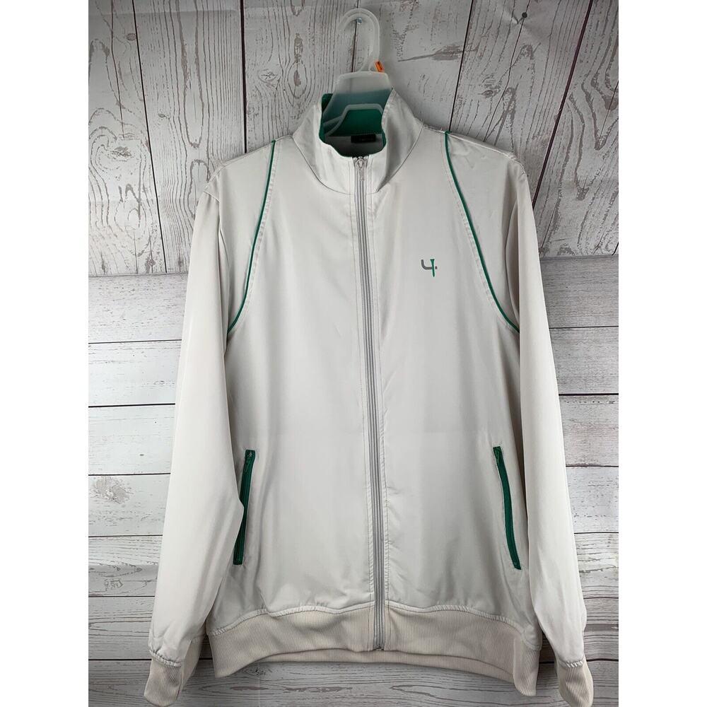 Short Par 4 Jacket Mens Medium cream/green‎ Long Sleeve Full Zip pockets Golf